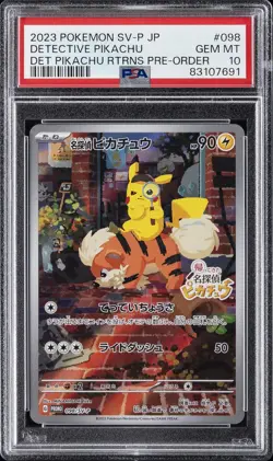 2023 POKEMON JAPANESE SV-P PROMO #098 DETECTIVE PIKACHU PSA 10 - Image 1