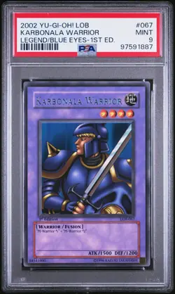 2002 YuGiOh Legend of Blue Eyes White Dragon 1st Karbonala Warrior LOB-067 PSA 9 - Image 1