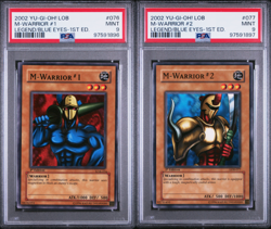 YuGiOh! Legend Blue Eyes White Dragon 1st M-Warrior #1 #2 LOB-076 LOB-077 PSA 9 - Image 1