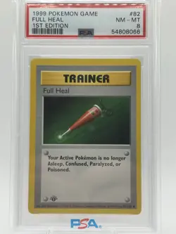 Pokemon TCG Full Heal Base Set 1st Edition Shadowless Card 82/102 PSA 8 NM MT - Image 1