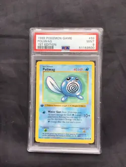 Pokemon Cards: Base Set 1st Edition Common: Poliwag 59/102 PSA 9 - Image 1