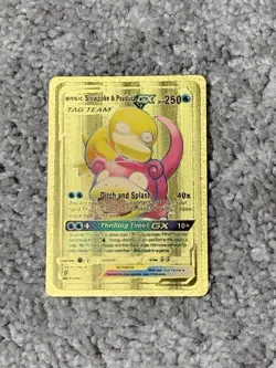 Pokemon Slowpoke&Psyduck GX HP250 Tag Team Ditch&Splash Gold Foil Fan Art Card - Image 1