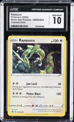 2020 POKEMON BLACK STAR PROMOS, COSMOS HOLO #SWSH029 RAYQUAZA CGC 10 GEM MINT - Image 1