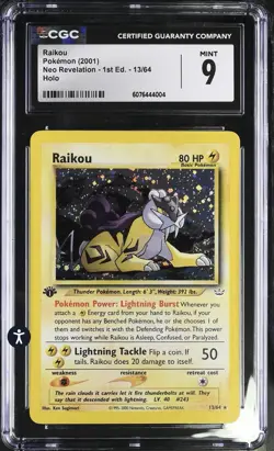 2001 Pokemon Neo Revelation 1st Edition Raikou #13 Holo Rare CGC 9 MINT PSA - Image 1
