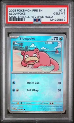 2025 POKEMON PRISMATIC EVOLUTIONS MASTER BALL REVERSE HOLO #018 SLOWPOKE PSA 10 - Image 1