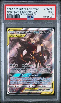 2020 POKEMON SM BLACK STAR PROMO TAG TEAM POWERS COLL UMBREON & DARKRAI GX PSA 9 - Image 1