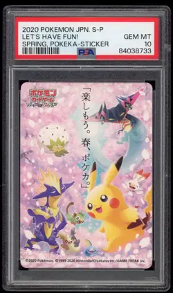 2020 PSA 10 Pokemon Let's Have Fun! Spring, Pokeka Sticker Pikachu Card - Image 1