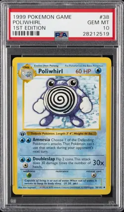 1999 POKEMON BASE SET 1ST EDITION #38 POLIWHIRL PSA 10 - Image 1