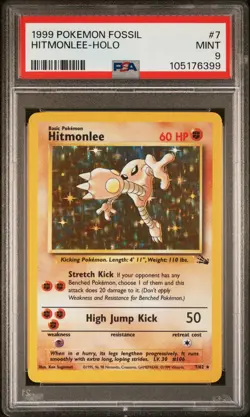 1999 POKEMON FOSSIL #7 HITMONLEE-HOLO PSA 9 - Image 1