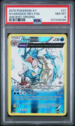 2015 POKEMON XY ANCIENT ORIGINS #21 GYARADOS-REVERSE FOIL PSA 8 - Image 1