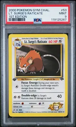 2000 POKEMON GYM CHALLENGE 1ST ED #53 LT. SURGE'S RATICATE PSA 9 - Image 1