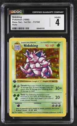 CGC 4 Nidoking 1999 Base Set 1st Edition Shadowless 11/102 Holo Pokemon Card - Image 1