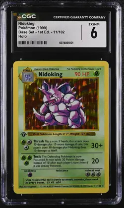 CGC 6 Nidoking 1999 Base Set 1st Edition Shadowless 11/102 Holo Pokemon Card - Image 1