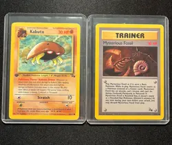 Pokemon Kabuto 50/62 and Mysterious Fossil 62/62 First Edition 1999 Cards - Image 1