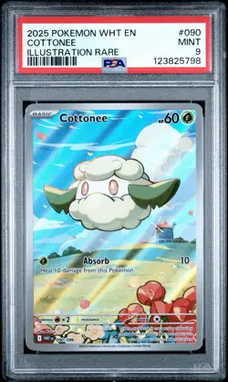 2025 POKEMON WHT EN-WHITE FLARE ILLUSTRATION RARE #090 COTTONEE PSA 9 - Image 1