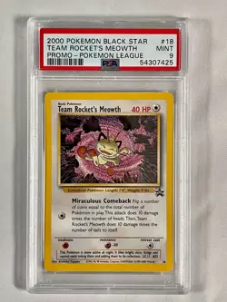 2000 Pokemon Black Star Promo Team Rocket's Meowth #18 Pokemon League PSA MINT 9 - Image 1