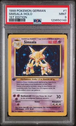 Pokemon Alakazam (Simsala) Base Set 1st Edition GERMAN Holo Rare #1 PSA 9 Mint - Image 1
