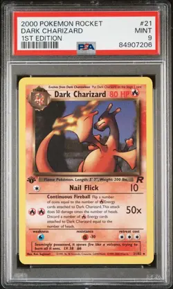 2000 Pokemon Rocket Dark Charizard 21/82 1st Edition PSA 9 - Image 1