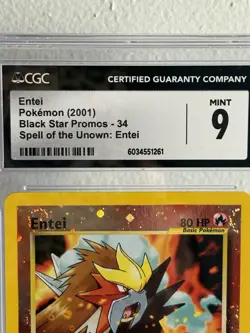2001 Entei Pokemon CGC Mint 9 Black Star Promo Spell of the Unknown English #34 - Image 5