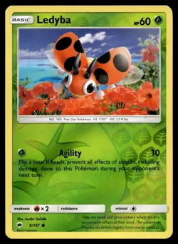Ledyba 9/147 Pokemon Card Burning Shadows Common 60 HP Rev Holo LP QK - Image 1