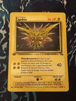 Zapdos 30/62 1ST EDITION non-holo Fossil WOTC Pokemon Card Moderate Play - Image 1