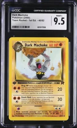 CGC 9.5 MINT Dark Machoke Team Rocket 1st Edition 40/82 Pokemon Card - Image 1