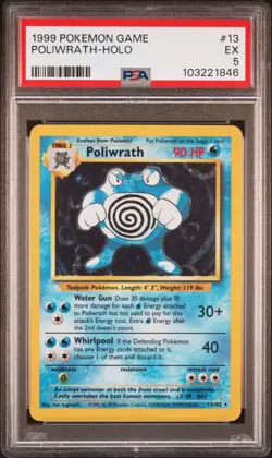 1999 POKEMON BASE SET UNLIMITED #13 POLIWRATH-HOLO PSA 5 - Image 1