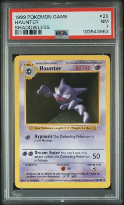 1999 POKEMON BASE SET SHADOWLESS #29 HAUNTER PSA 7 - Image 1