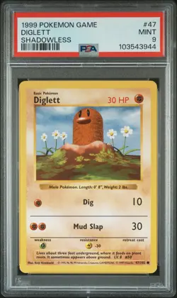 1999 POKEMON BASE SET SHADOWLESS #47 DIGLETT PSA 9 - Image 1