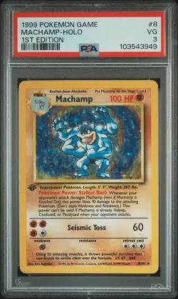 1999 POKEMON BASE SET 1ST EDITION #8 MACHAMP-HOLO PSA 3 - Image 1