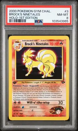 2000 POKEMON GYM CHALLENGE HOLO-1ST EDITION #3 BROCK'S NINETALES PSA 8 - Image 1