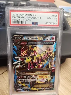 2015 POKEMON XY PRIMAL CLASH #151 FULL ART/PRIMAL GROUDON EX PSA 8 - Image 1