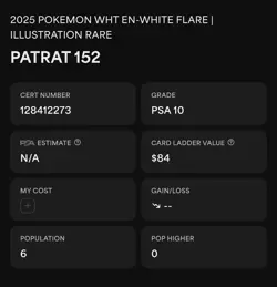 Patrat 152/086 Illustration Rare Pokemon TCG White Flare PSA 10 Gem Mint Low Pop - Image 2