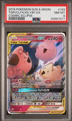 2019 POKEMON SUN & MOON COSMIC ECLIPSE #143 TGPI/CLFA/IGLYBF.GX - PSA 8 - Image 1