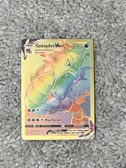 Pokemon Gyarados VMax HP330 Hyper Beam #207/203 Rainbow Gold Foil Fan Art NM! - Image 1