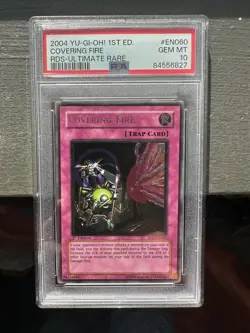 YUGIOH COVERING FIRE PSA 10 ULTIMATE RARE 1ST EDITION RISE OF DESTINY RDS-EN060 - Image 1