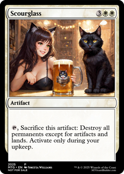 SCOURGLASS : MTG altered-art magic card : with CAT GIRL and Nice Pussy (cat)! - Image 1