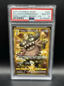PSA 10 Pokemon TCG Galarian Perrserker Rebel Clash Holo Card 205/192 Secret Rare - Image 1