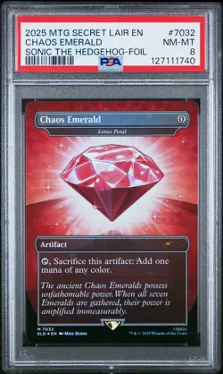2025 MTG SECRET LAIR DROP SONIC THE HEDGEHOG-FOIL #7032 CHAOS EMERALD PSA 8 - Image 1