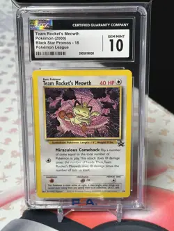 2000 Team Rocket's Meowth 18/53 WOTC Black Star Promo Pokemon League - CGC 10 - Image 1