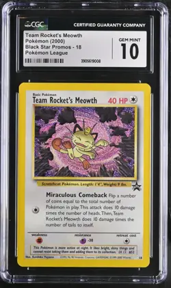 2000 Team Rocket's Meowth 18/53 WOTC Black Star Promo Pokemon League - CGC 10 - Image 2