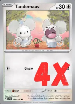 4X Pokemon TGC Tandemaus 159/198 Scarlet & Violet Base Set English 2023 NM - Image 1