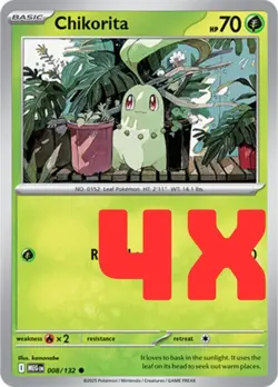 4X Pokemon TCG Chikorita 008/132 S&V Mega Evolution Regular English 2025 NM - Image 1