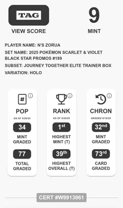 TAG 9 MINT N's Zorua - 189 Sv: Scarlet & Violet Promo Cards - Image 3