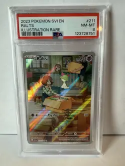 2023 Pokemon SVI en Ralts Illustration Rare Card #211 PSA 8 NM-MT - Image 1