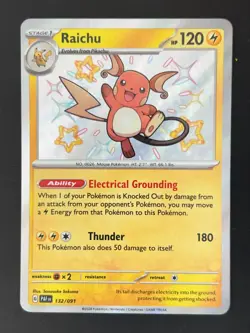 Pokemon TCG Raichu Card Paldean Fates 132/091 Baby Shiny - Image 1