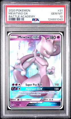 2020 POKEMON BATTLE ACADEMY #31 MEWTWO GX PSA 10 - Image 1