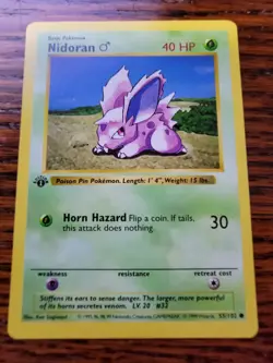 Nidoran Male 1st Edition Shadowless Pokemon Card Base Set 55/102 - MP* - Image 1