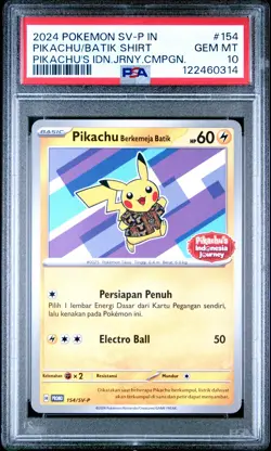 2024 POKEMON INDONESIAN SV-P PROMO #154 PIKACHU IN BATIK SHIRT PSA 10 - Image 1