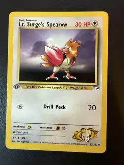 Lt. Surge’s Spearow 1st Edition Gym Heroes 52/132 WOTC Vintage Pokemon 52/132 - Image 1